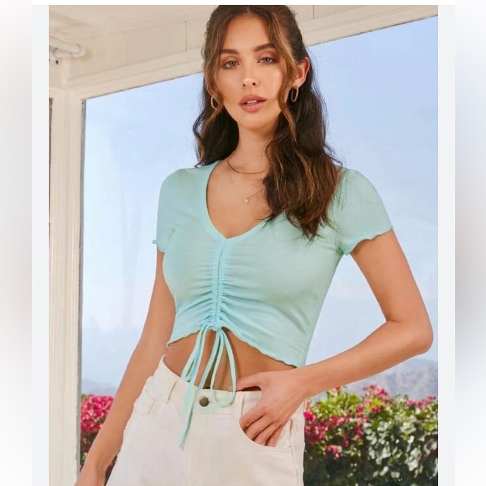 SHEIN Green Ruched Crop Top size medium